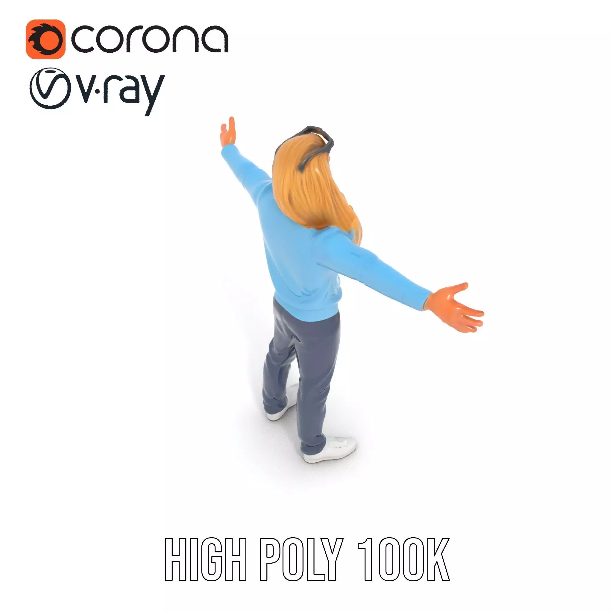 Casual Male Character Model Pack with Blue Sweater Low-poly 3D model_18