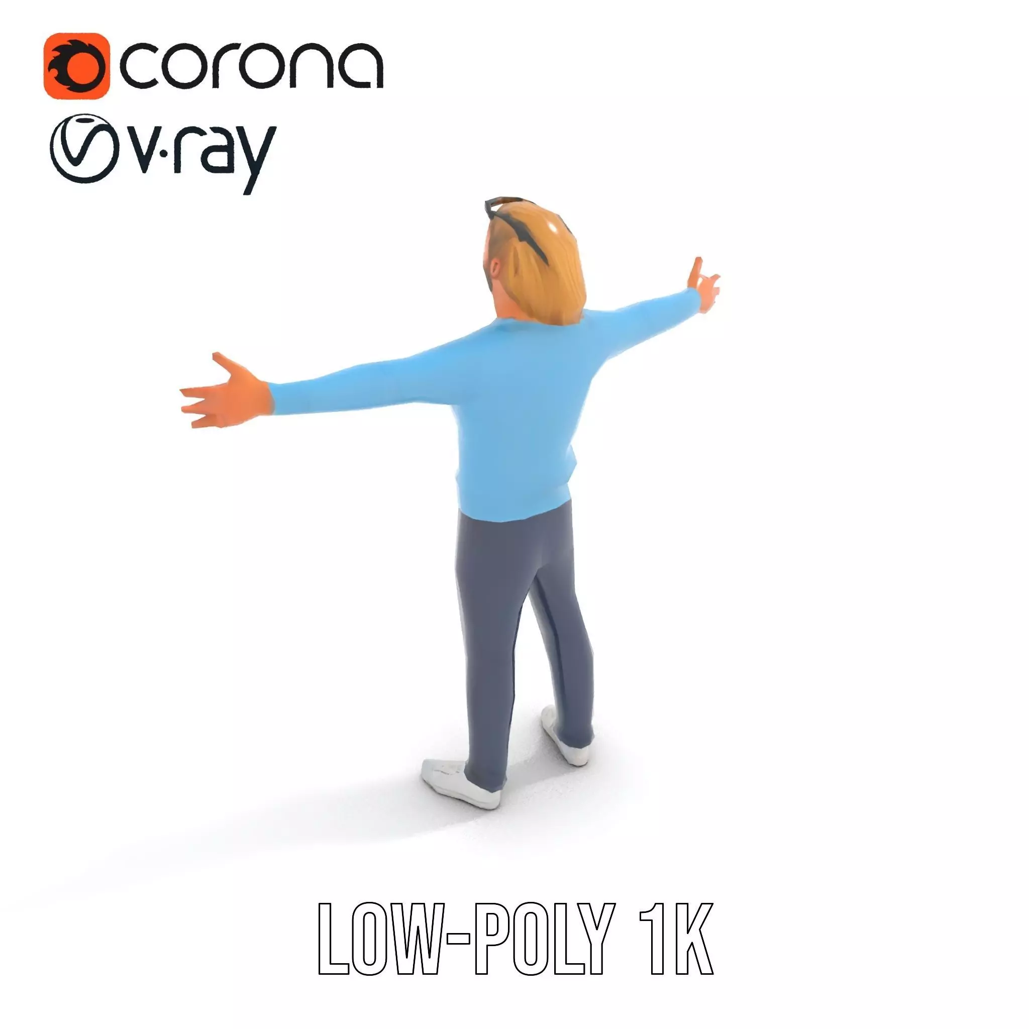 Casual Male Character Model Pack with Blue Sweater Low-poly 3D model_20