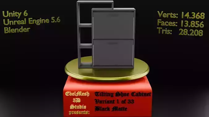 Tilting Shoe Cabinet - Variant 1 of 33 - Black - Matte Low-poly 3D model