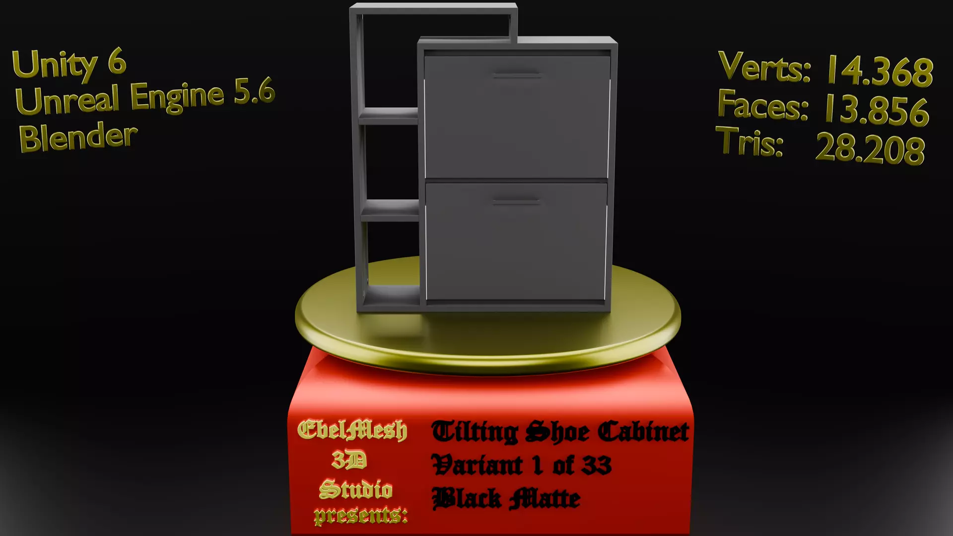 Tilting Shoe Cabinet - Variant 1 of 33 - Black - Matte Low-poly 3D model_0