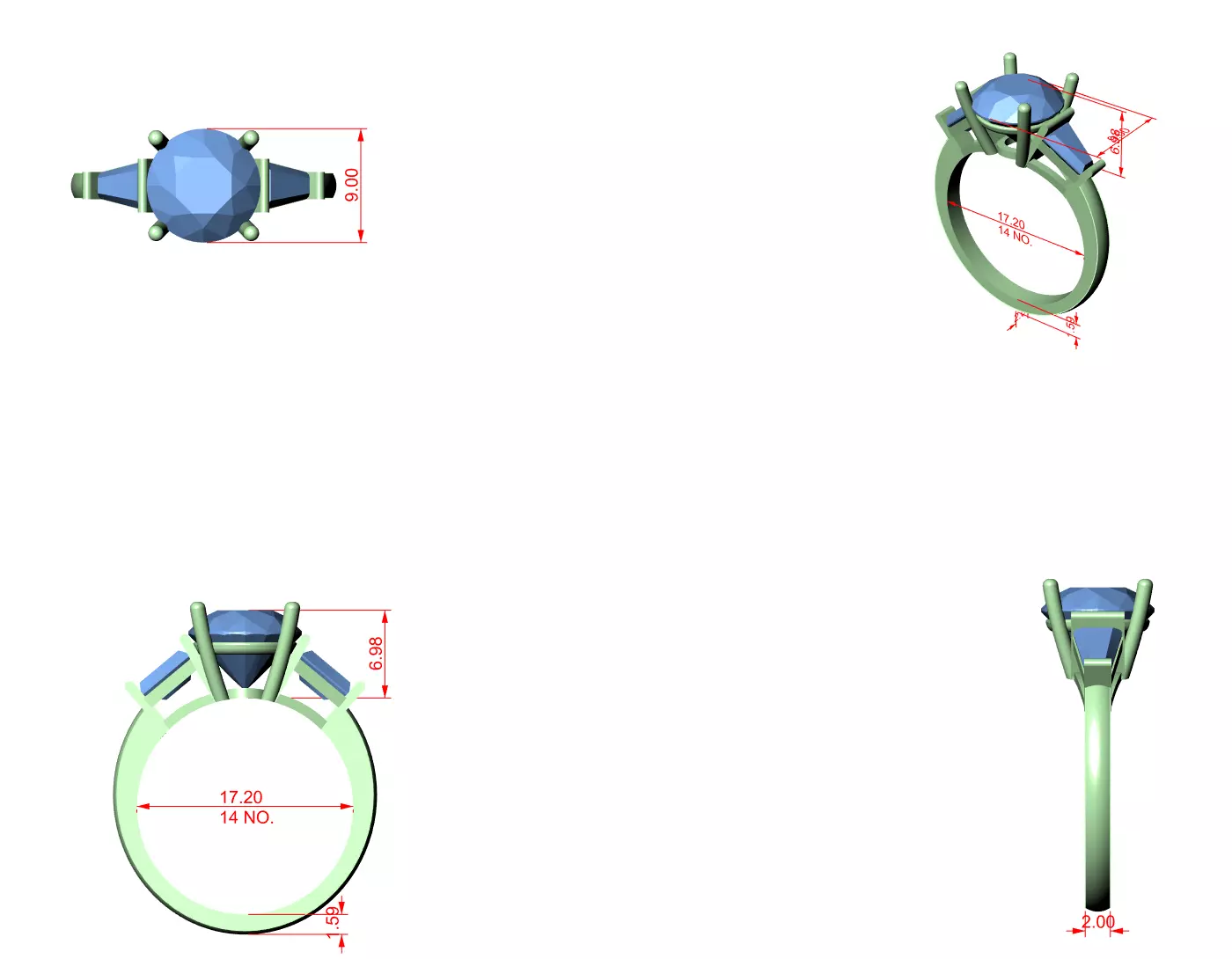 Trio Solitaire Ring 3dm stl renders animation videos details 3D print model_7