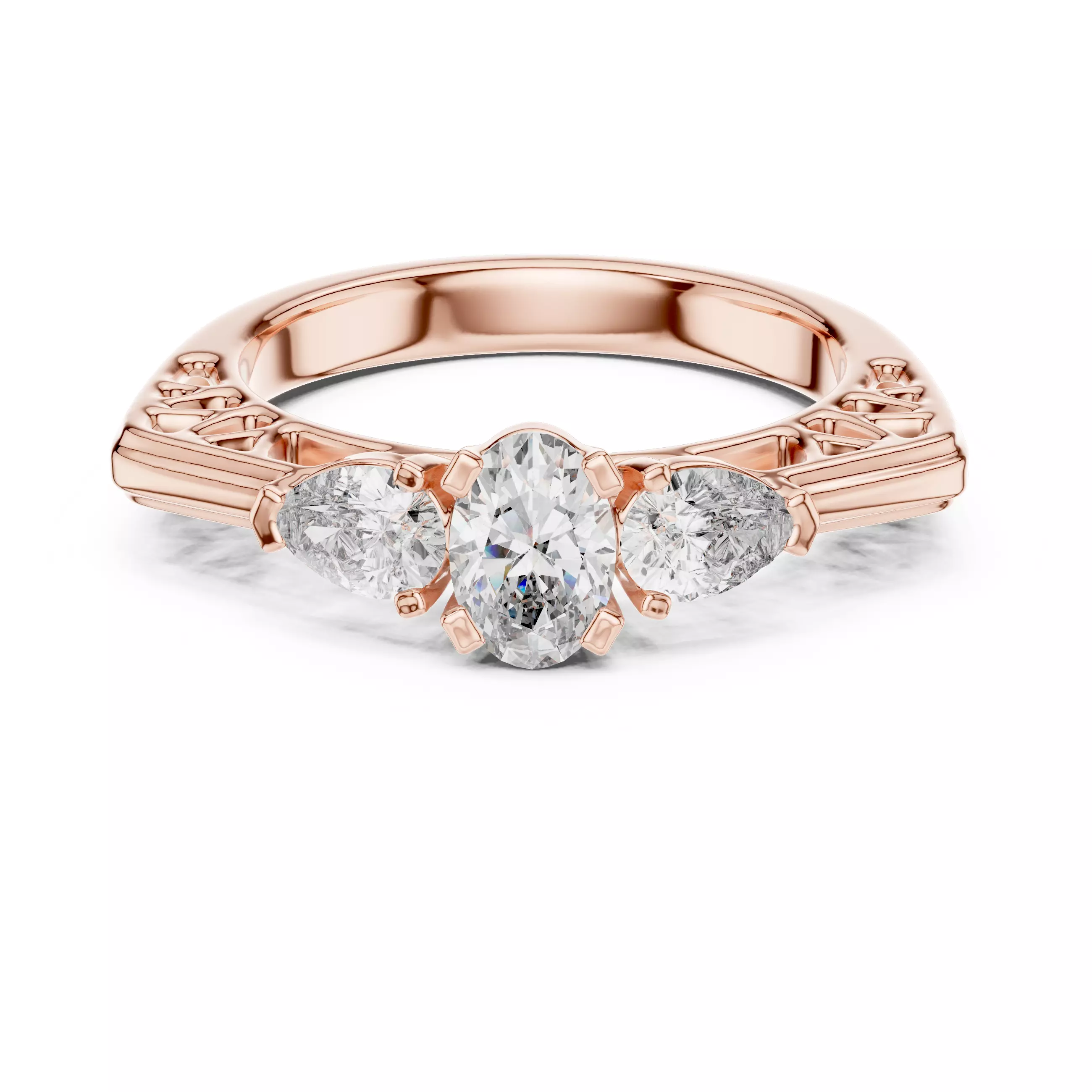 Trio Solitaire Ring 3dm stl renders animation videos details 3D print model