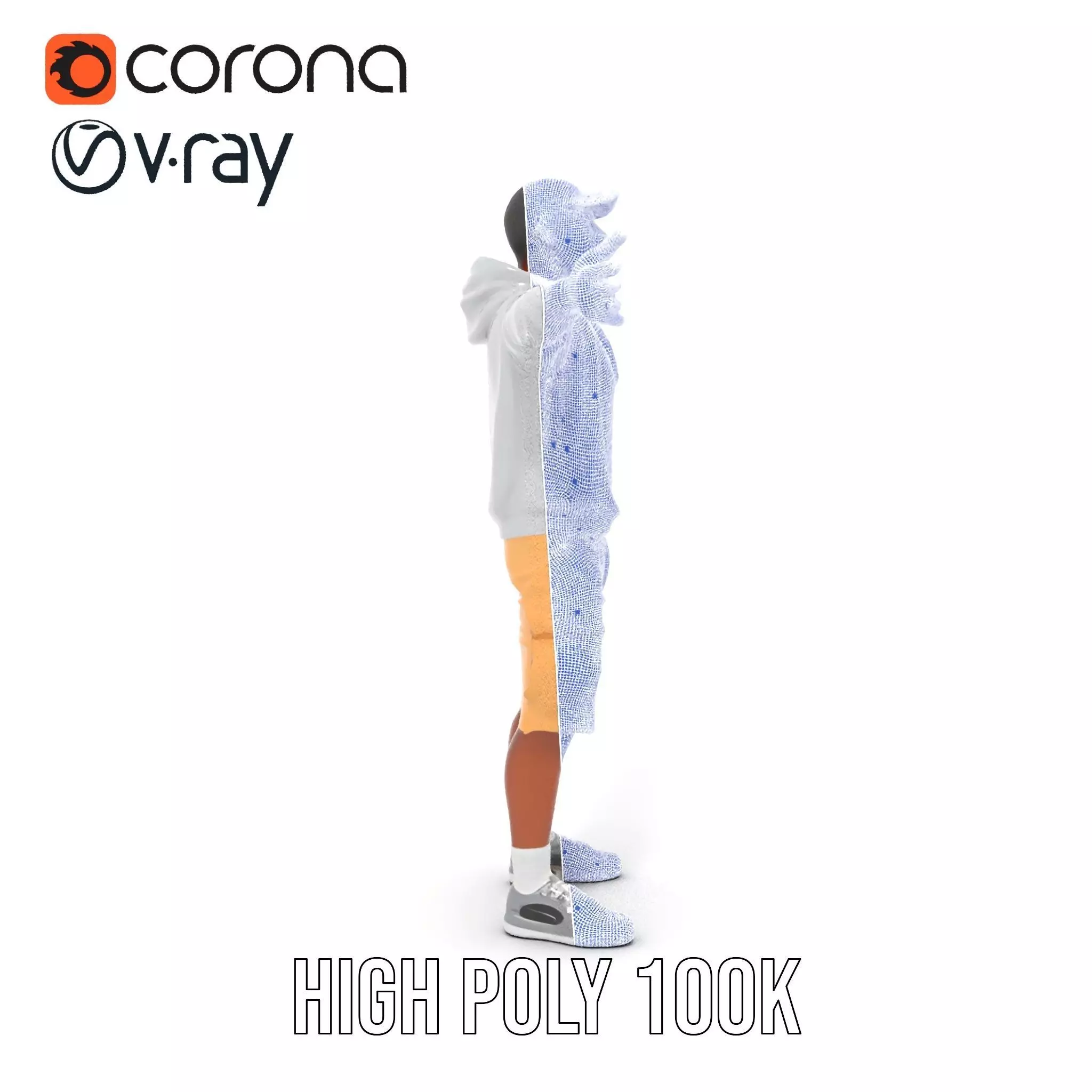 Casual Outfit Model Pack with Hoodie and Shorts Low-poly 3D model_32