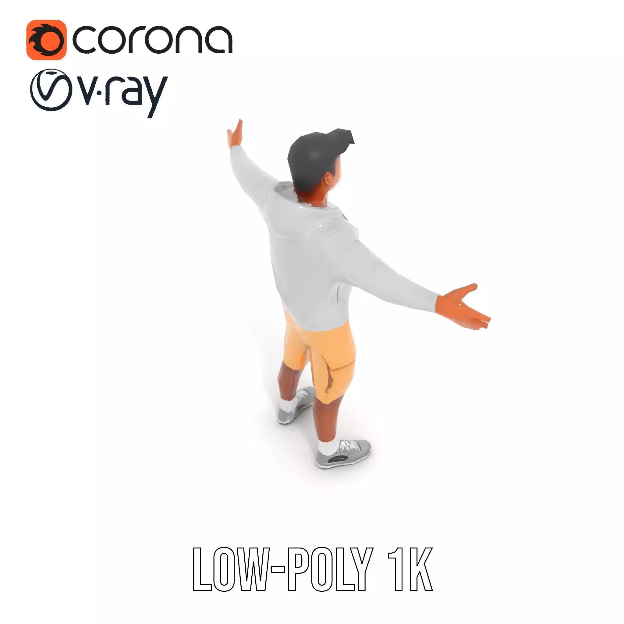 Casual Outfit Model Pack with Hoodie and Shorts Low-poly 3D model_8