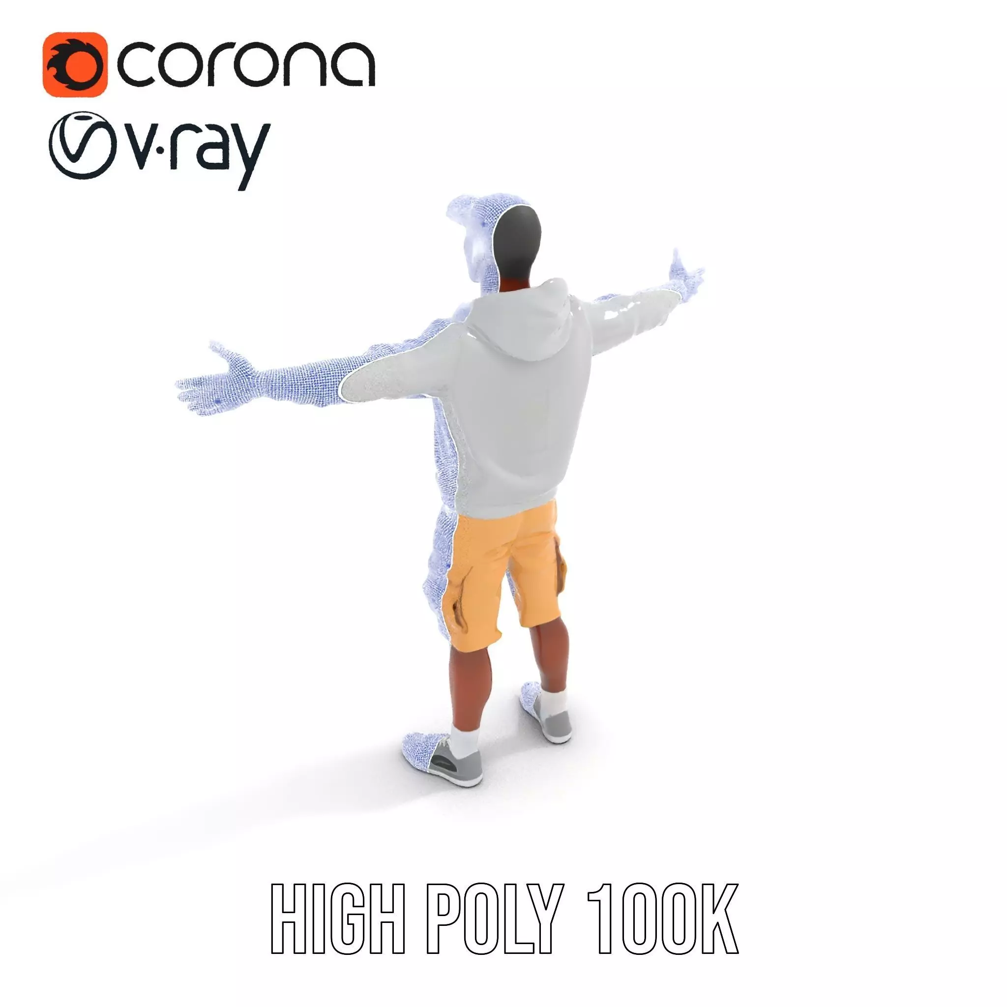 Casual Outfit Model Pack with Hoodie and Shorts Low-poly 3D model_29