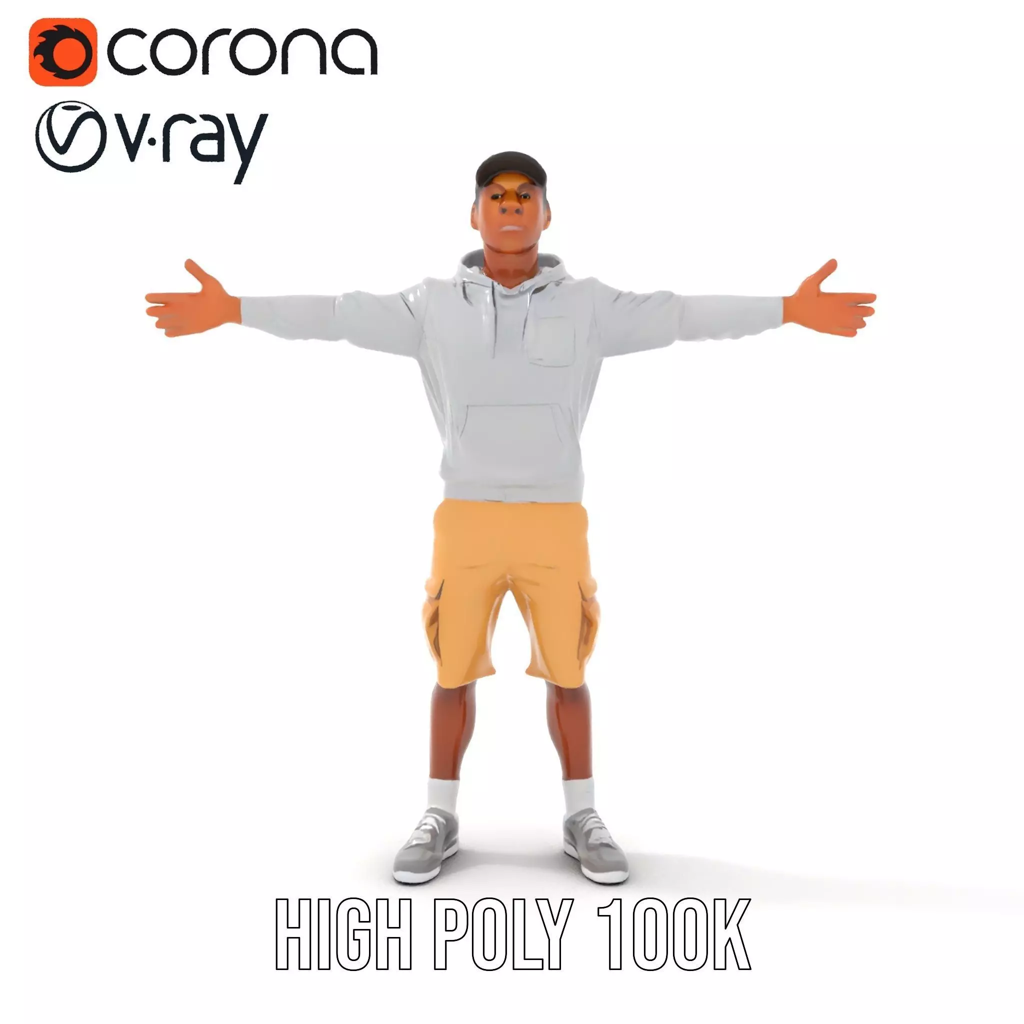 Casual Outfit Model Pack with Hoodie and Shorts Low-poly 3D model_20