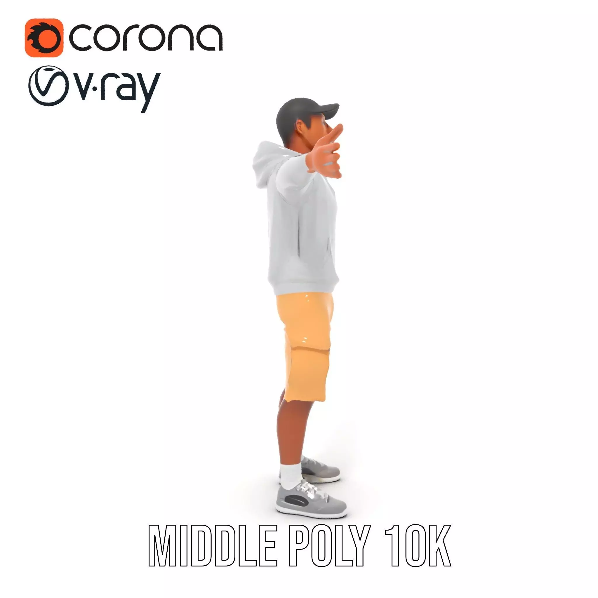 Casual Outfit Model Pack with Hoodie and Shorts Low-poly 3D model_6