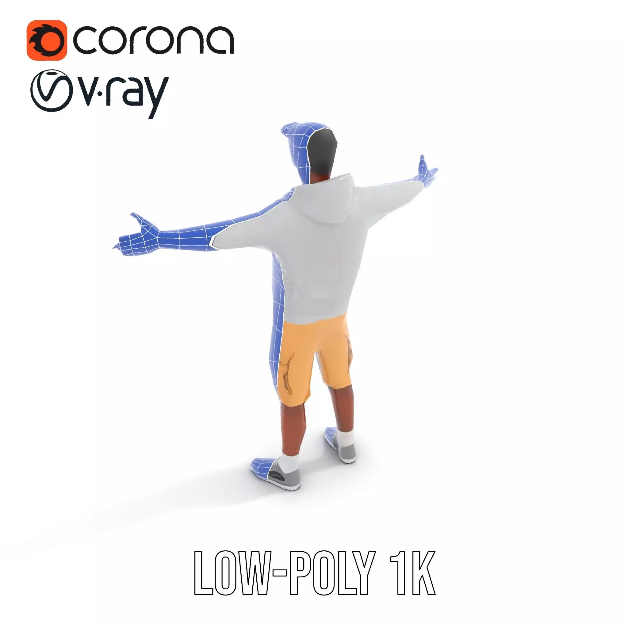 Casual Outfit Model Pack with Hoodie and Shorts Low-poly 3D model_16