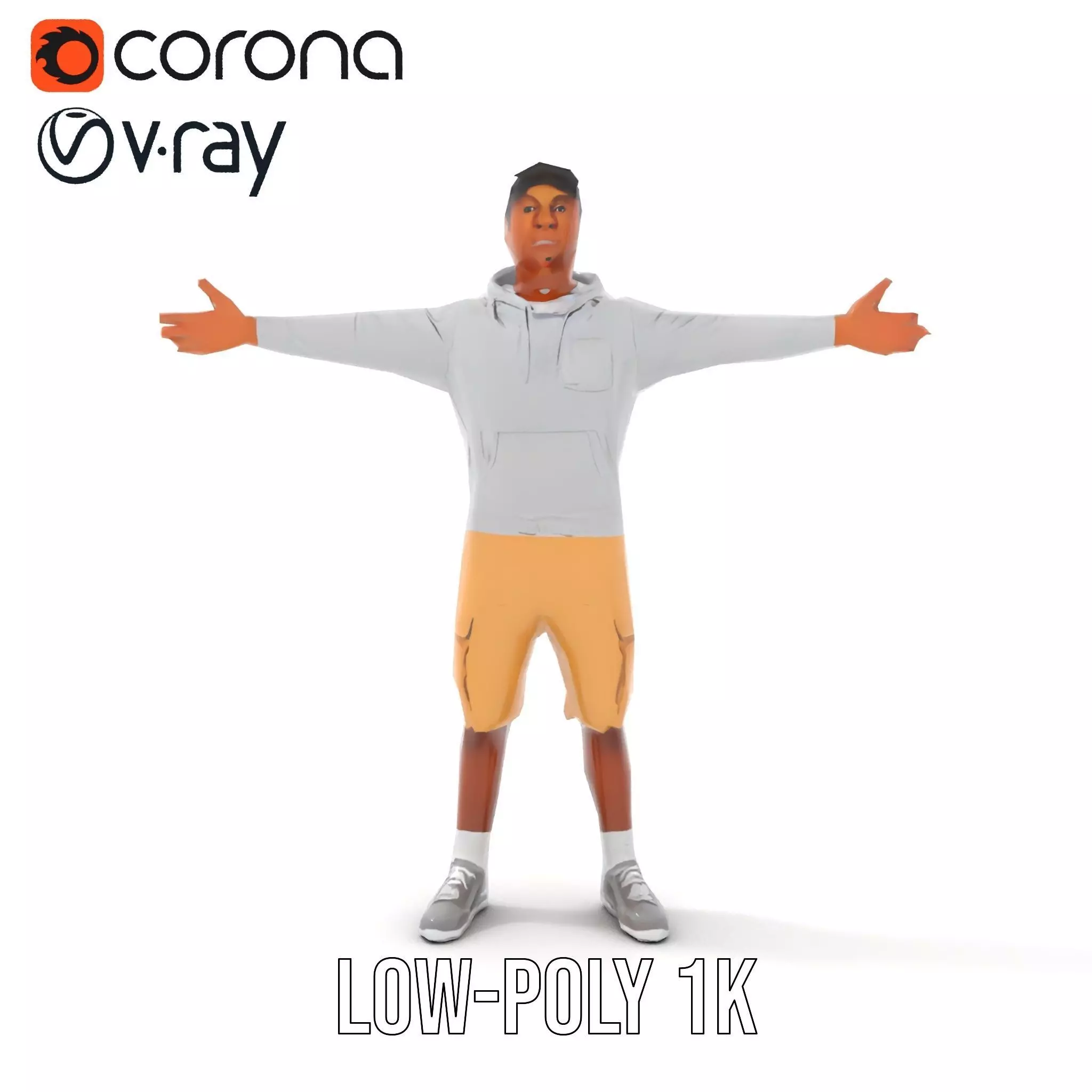 Casual Outfit Model Pack with Hoodie and Shorts Low-poly 3D model_9