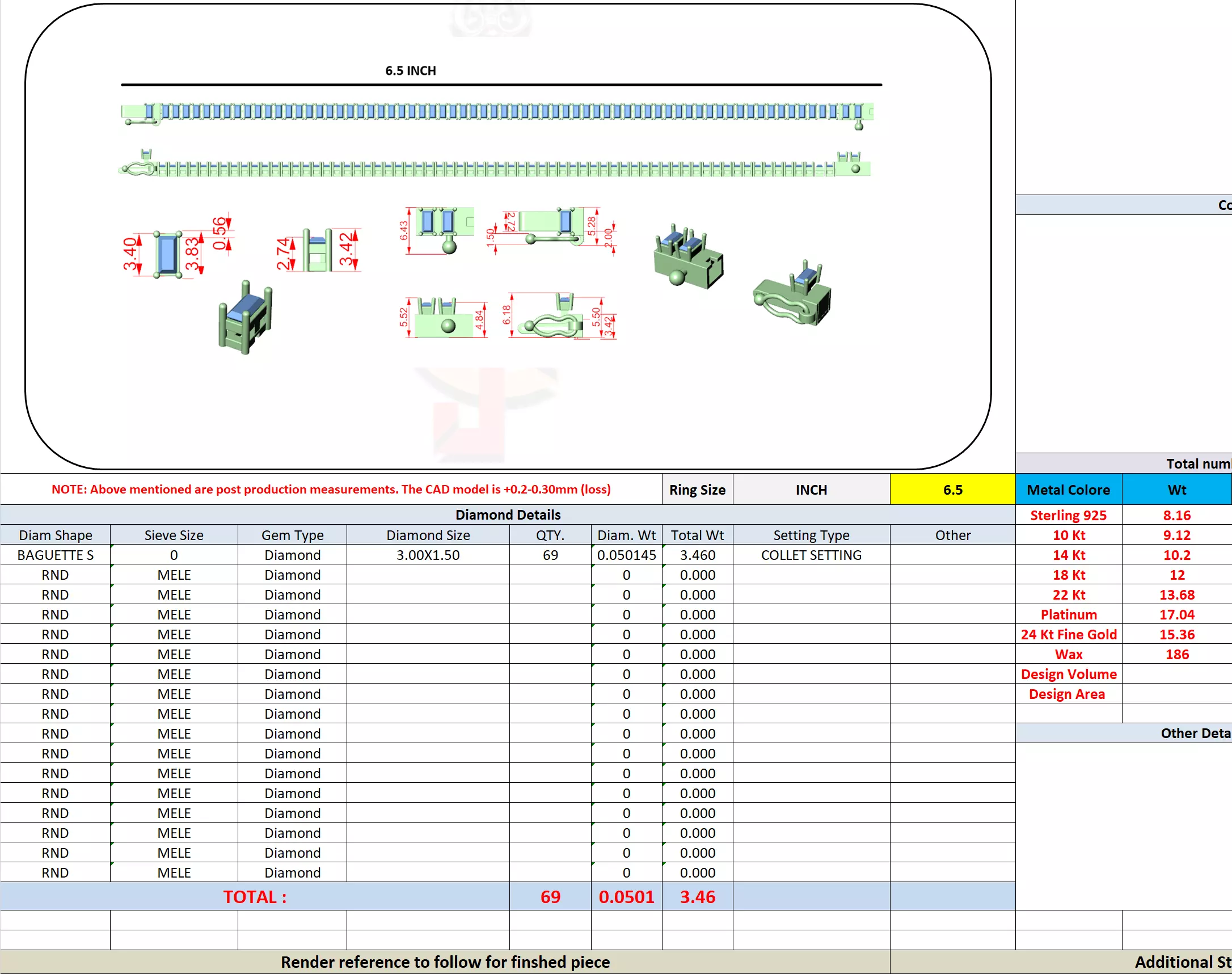 Baguette Cut Tennis Bracelet For Men 3DM STL Files with Video 3D print model_13