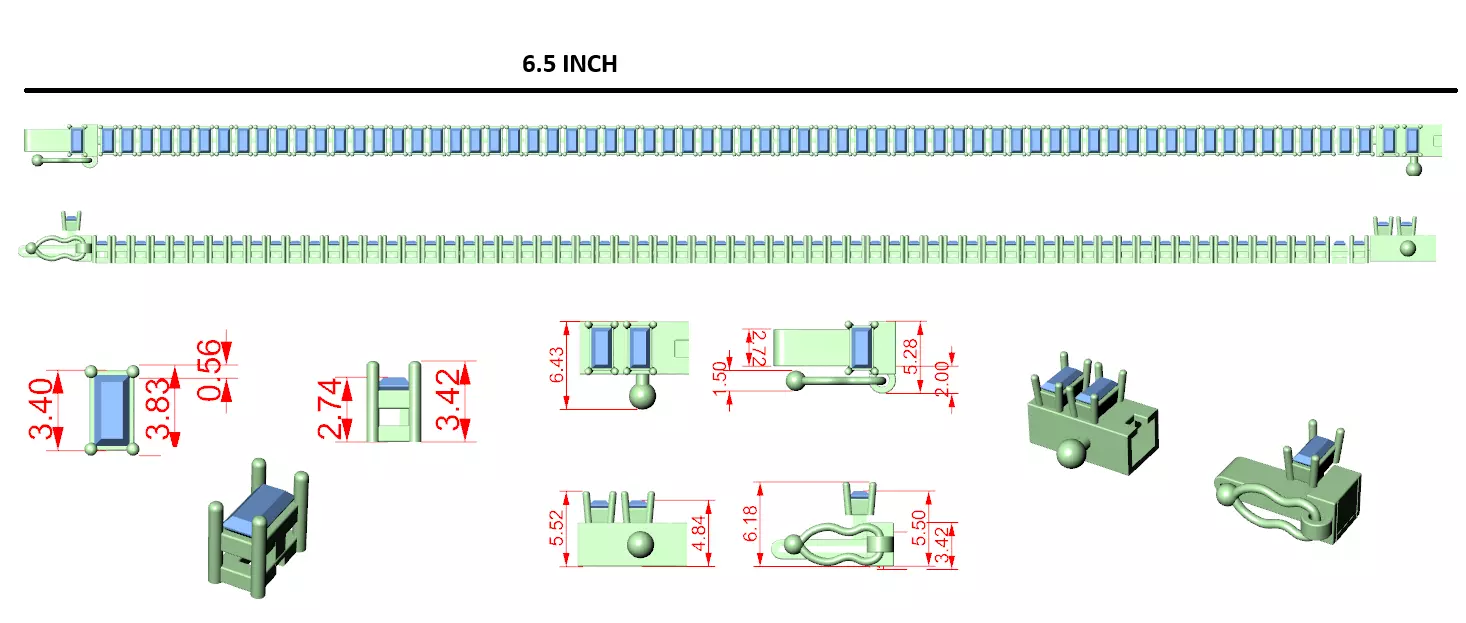 Baguette Cut Tennis Bracelet For Men 3DM STL Files with Video 3D print model_12
