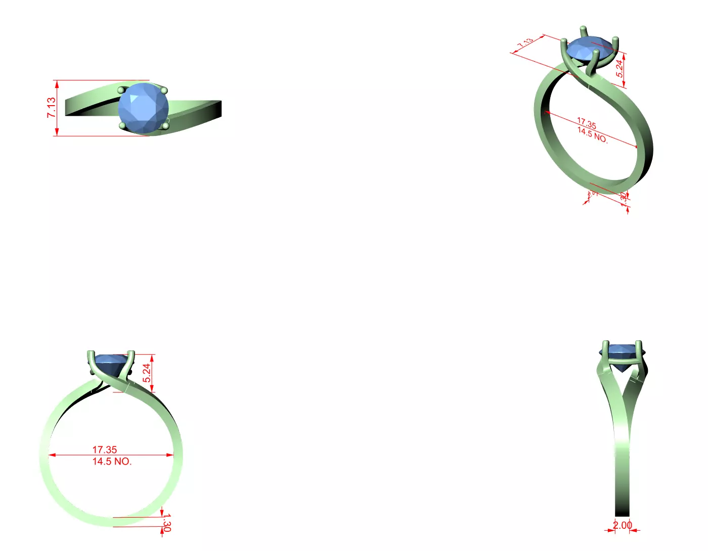 Mono Solitaire Twisted Ring 3dm stl renders animation videos 3D print model_7