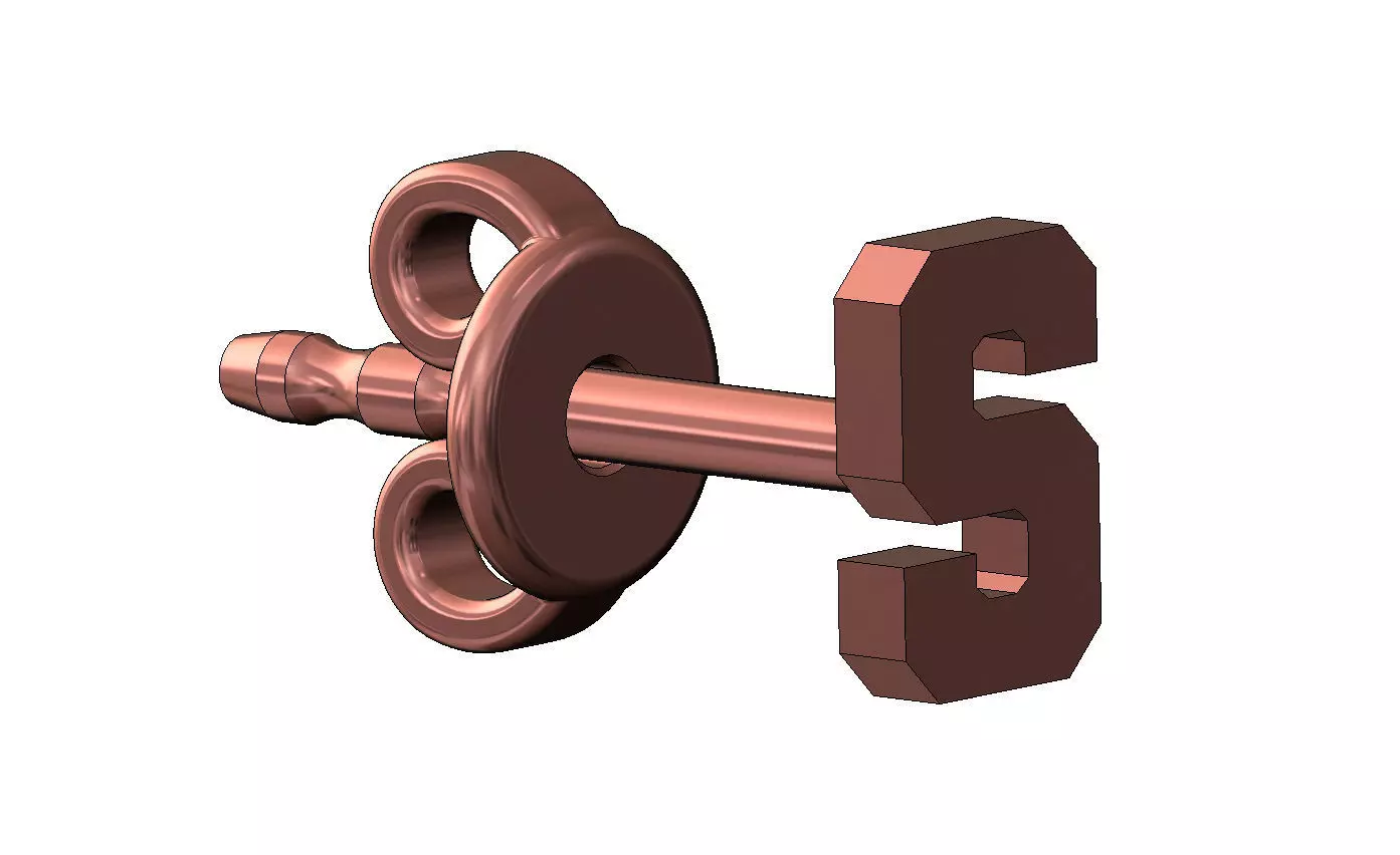 S letter varsity font stud earring 3D print model_11