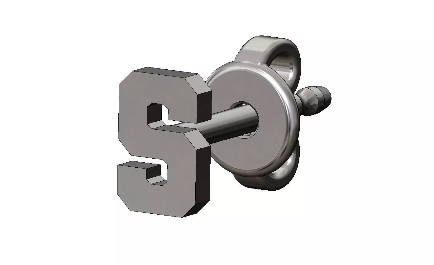 S letter varsity font stud earring 3D print model_12