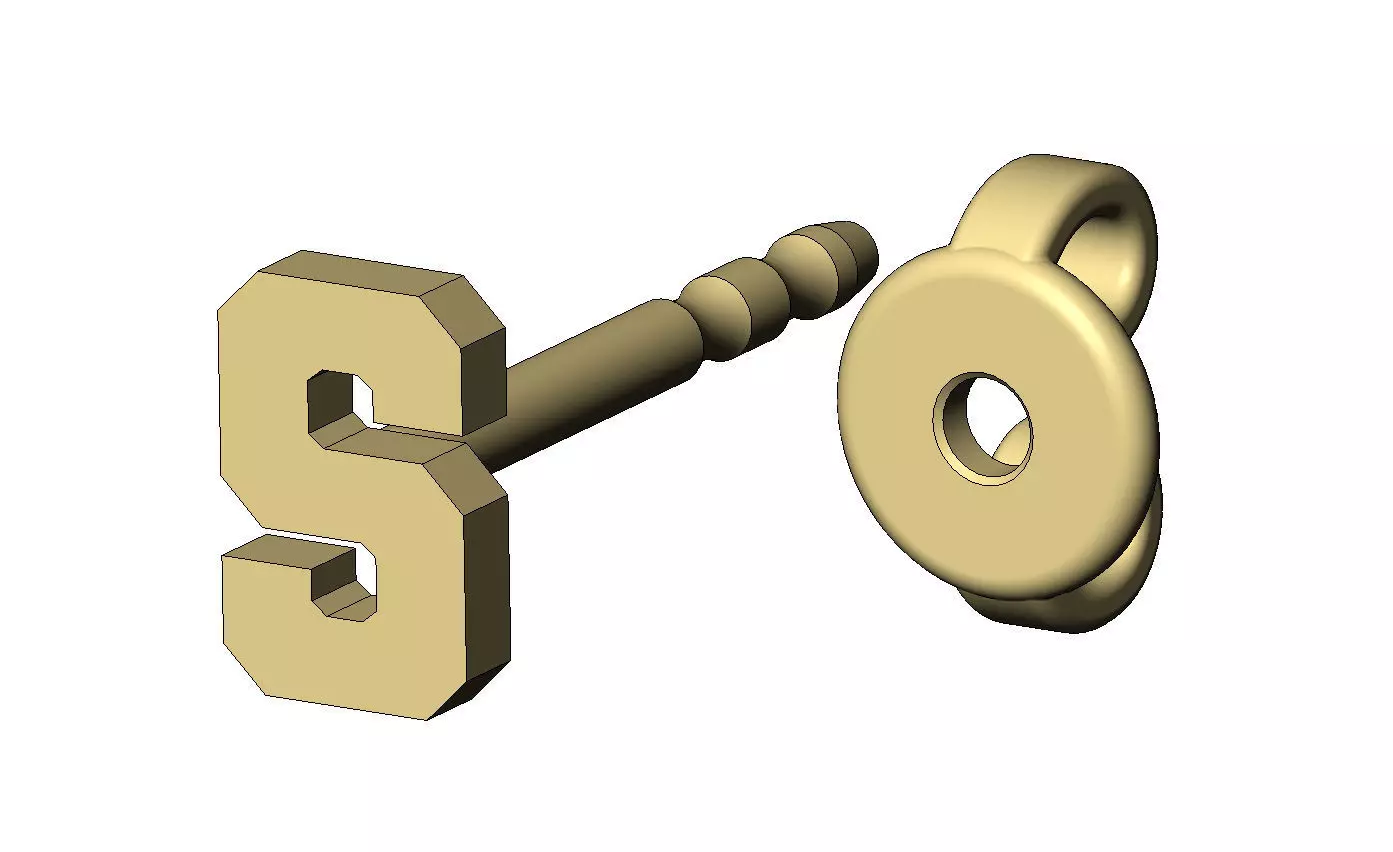 S letter varsity font stud earring 3D print model_5