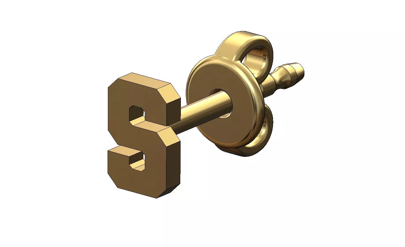 S letter varsity font stud earring 3D print model_0