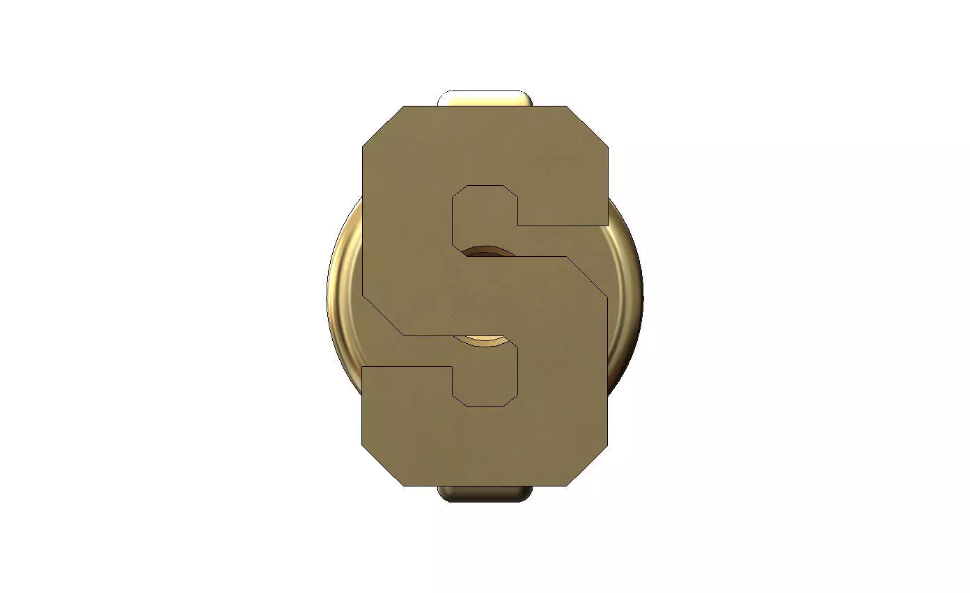 S letter varsity font stud earring 3D print model_1