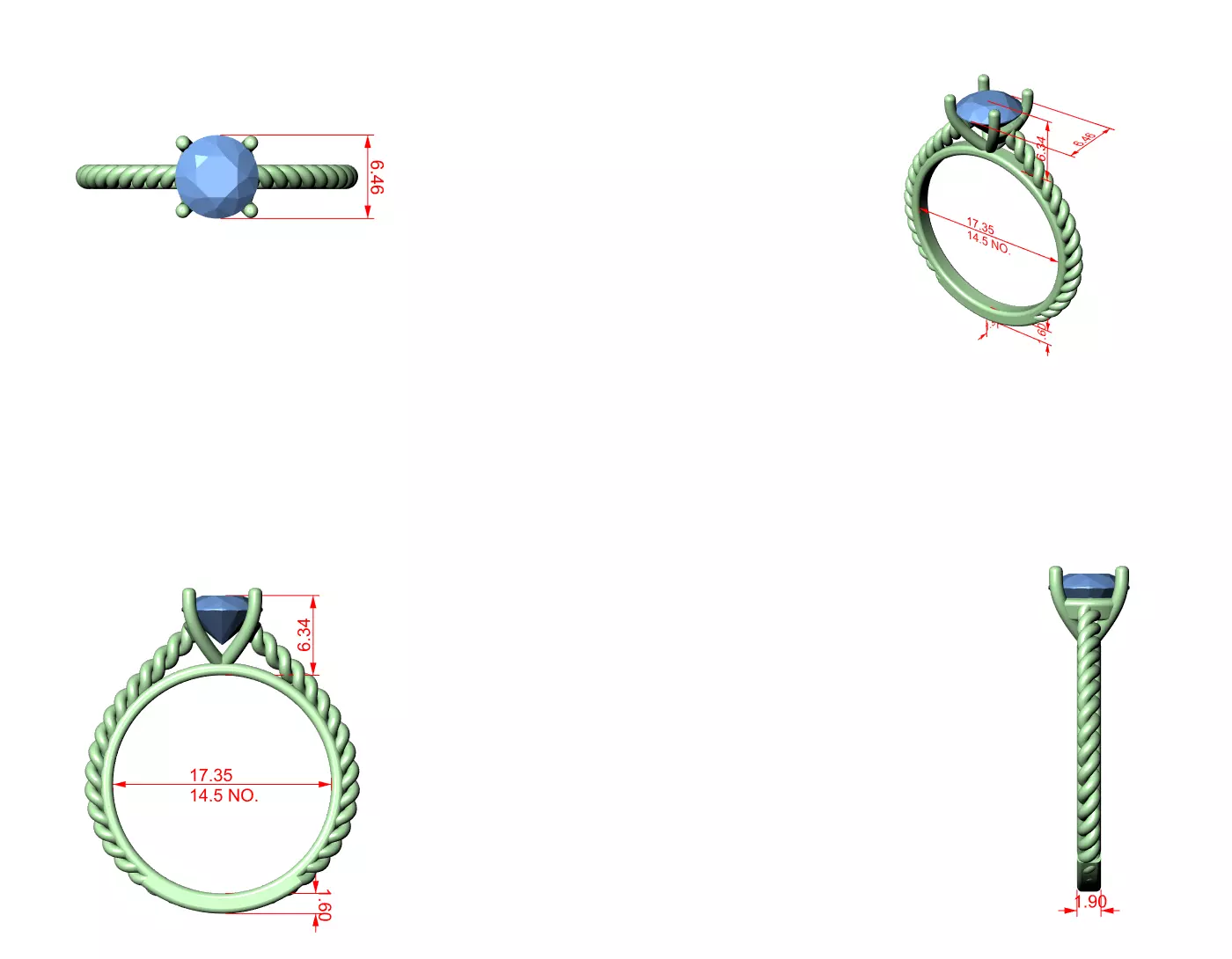 Wire Mono Solitaire Ring 3dm stl renders animation videos 3D print model_7