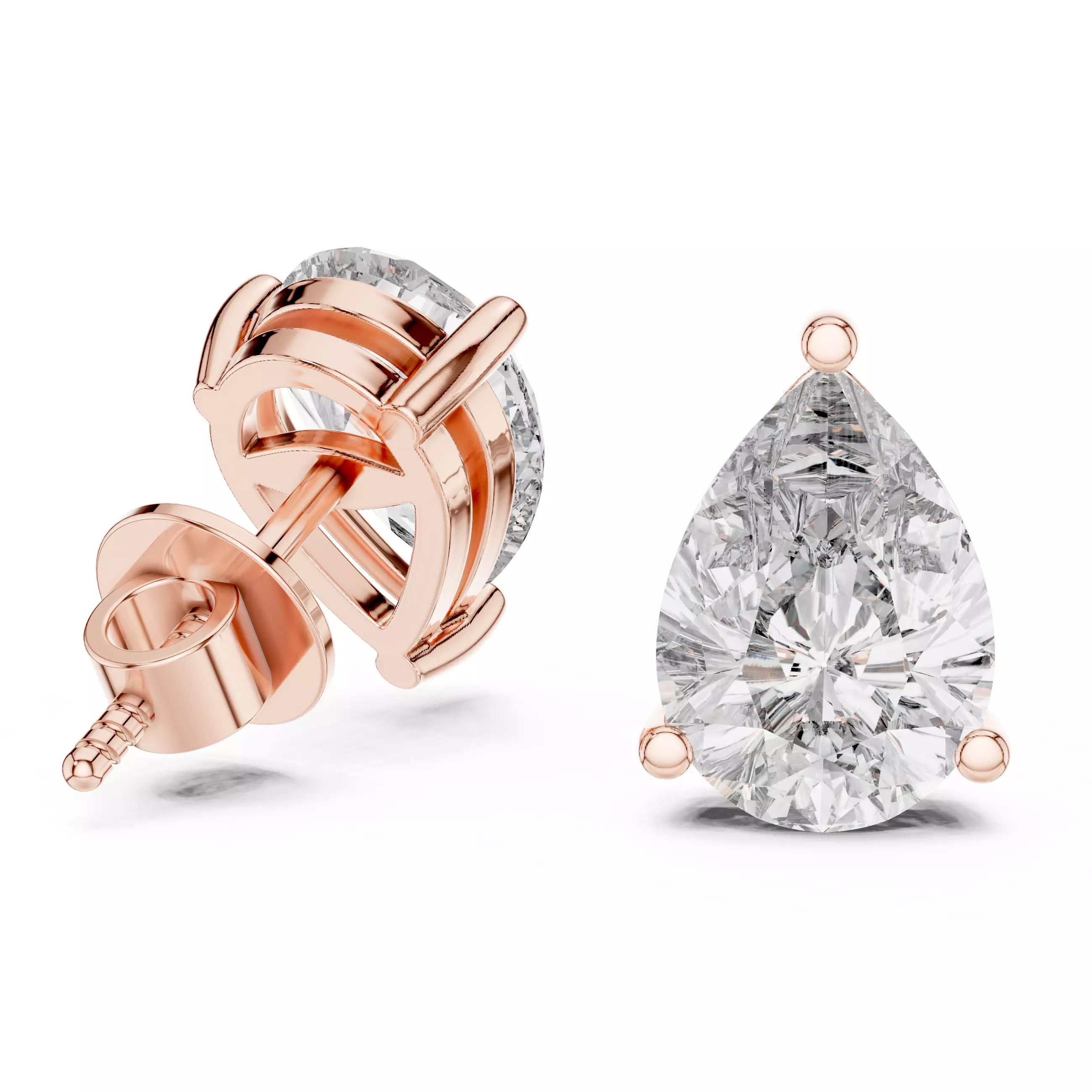 Pear Solitaire Studs Earrings 3dm stl renders animation videos 3D print model_5