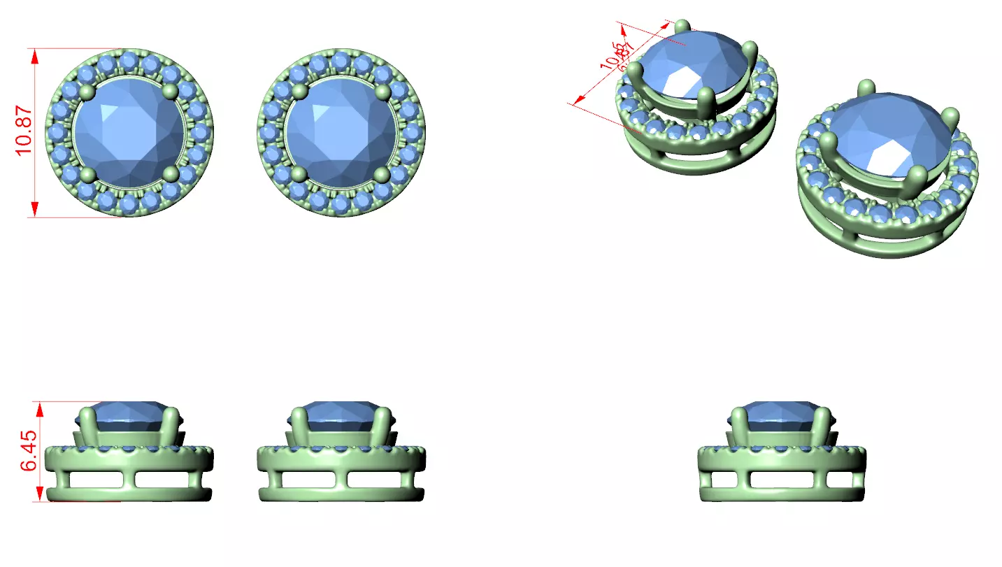 Halo Solitaire Studs Earrings 3dm stl renders animation videos 3D print model_5