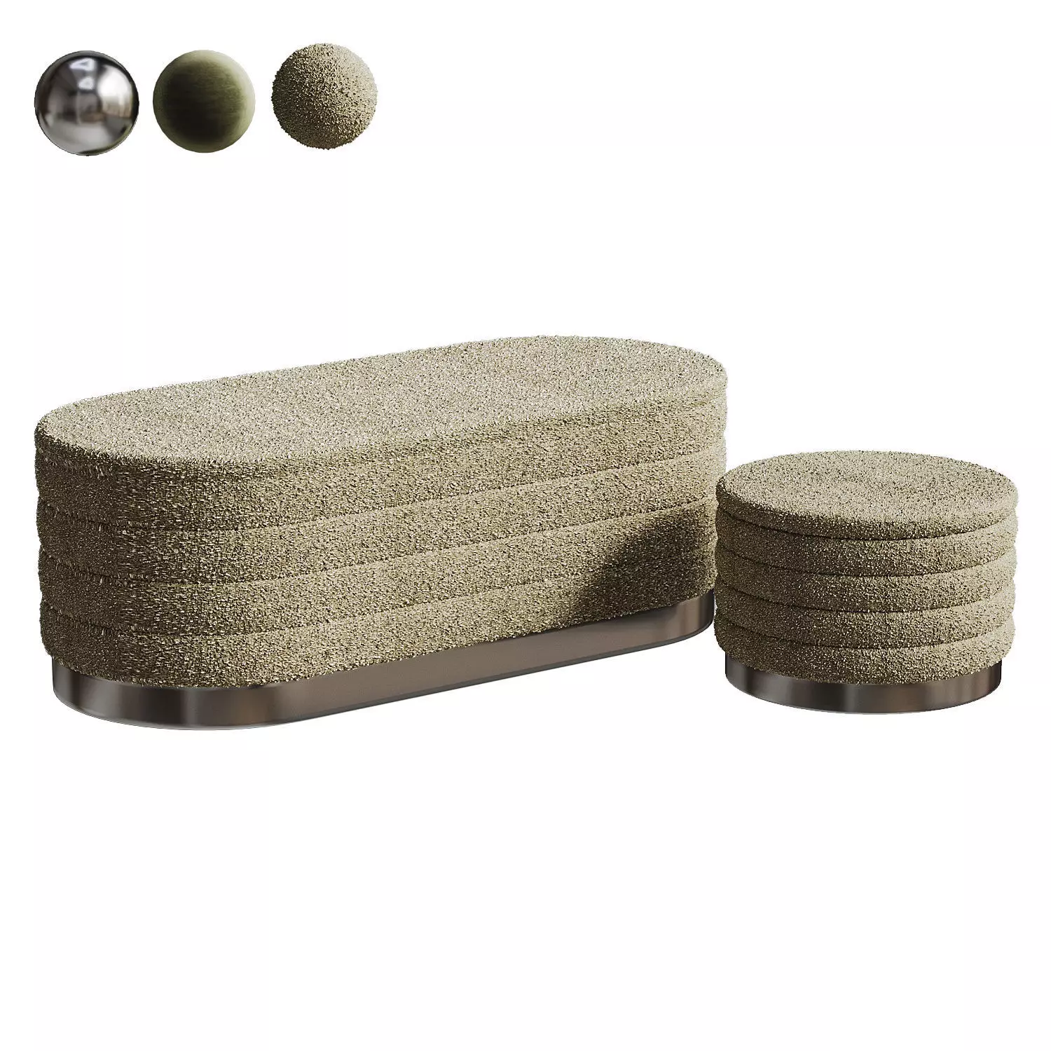 Home source cake set of 2 grey boucle storage ottomans 3D model