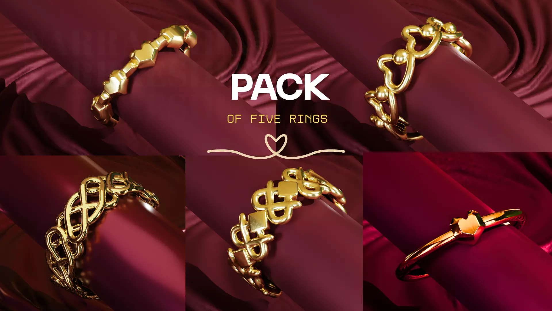 Womens Ring Pack of 5 STL OBJ ring collection _0