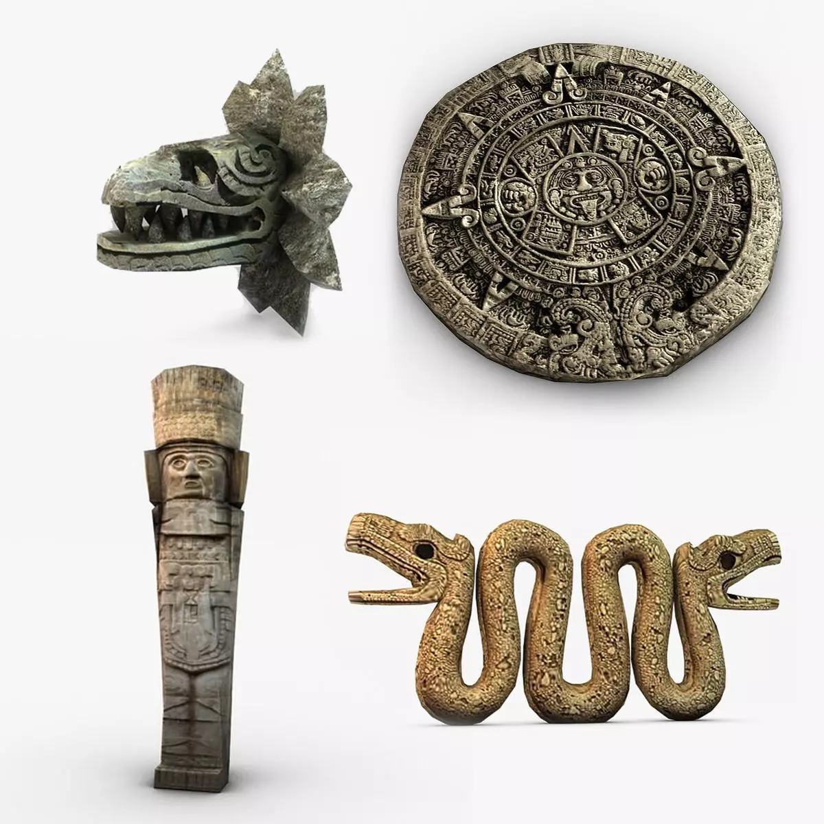 Aztec statues collection Low-poly 3D model_0