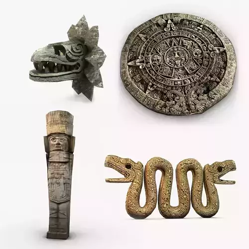 Aztec statues collection Low-poly 3D model