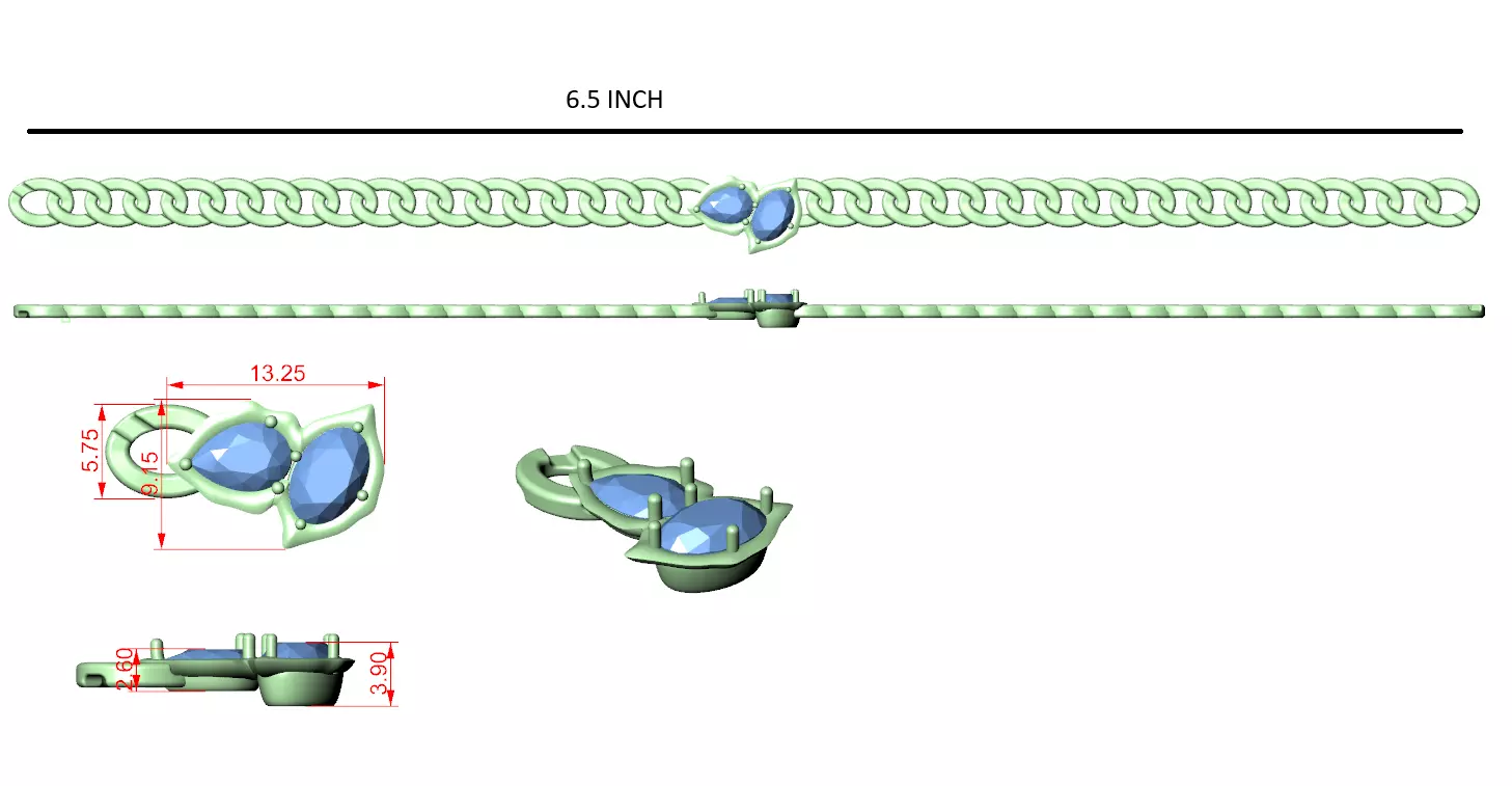Cuban Chain Link Mens Bracelet Printable Design Files with Video 3D print model_12