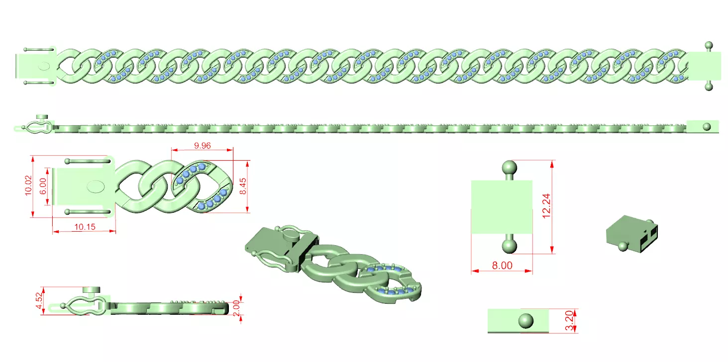 4 45mm Wide Cuban Chain Bracelet For Men with Design and Video 3D print model_12