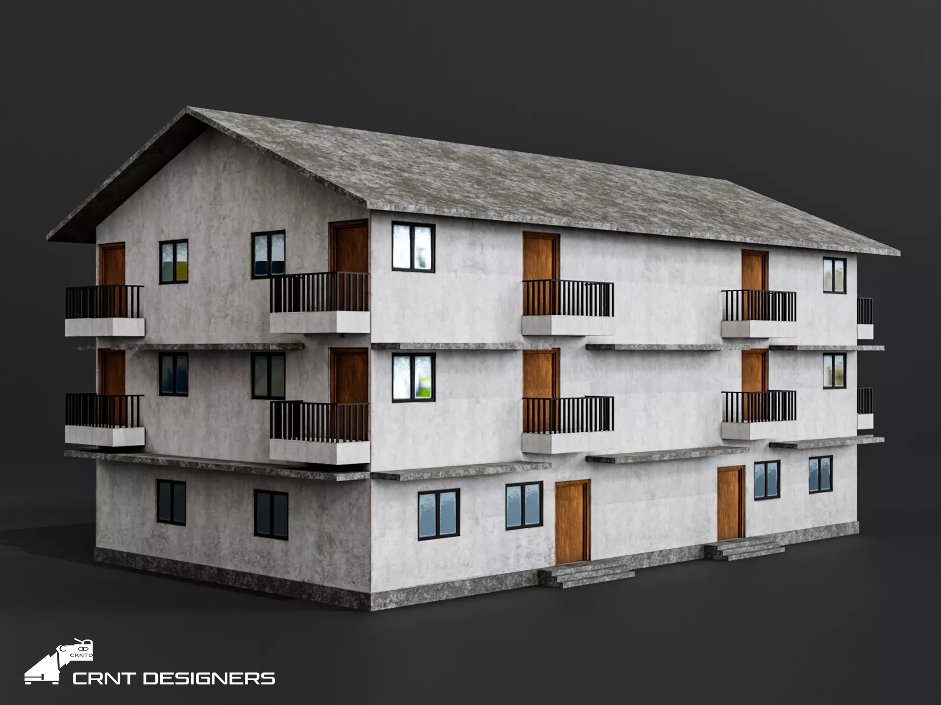 Indian Urban Residential Building with Balconies - Game Ready Low-poly 3D model
