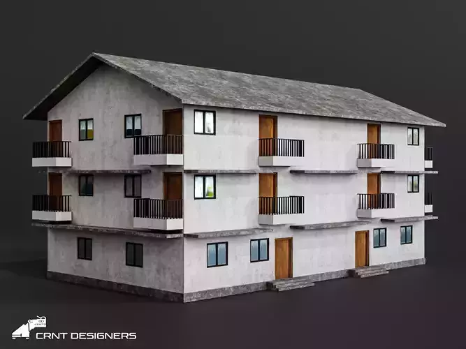 Indian Urban Residential Building with Balconies - Game Ready