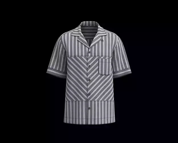 Mens resort shirt with black and white stripe