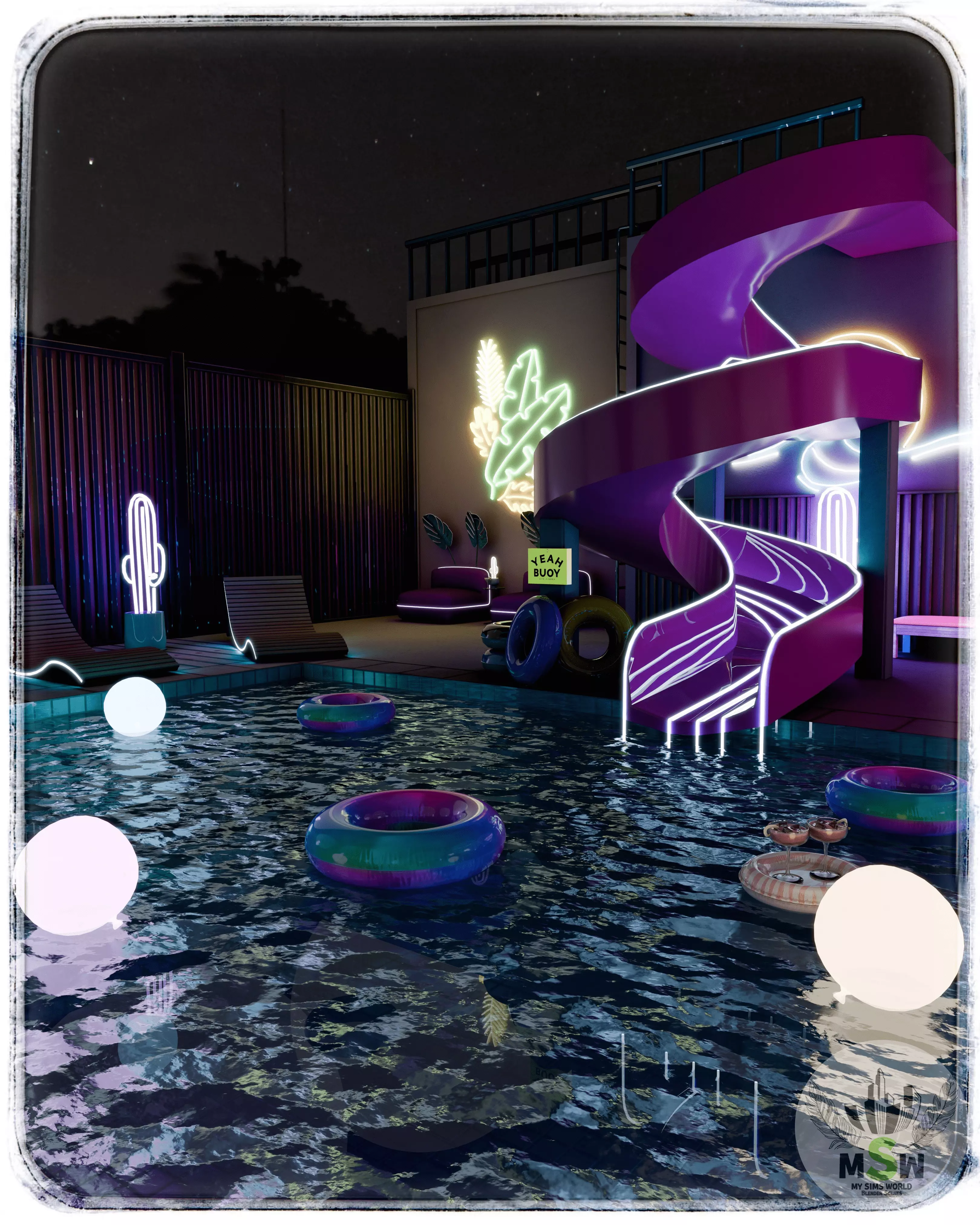 Night Pool Party Blender Scene 3D model