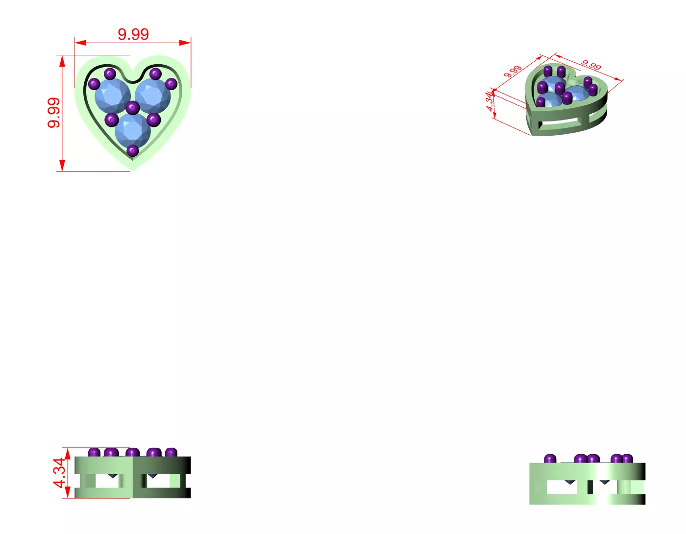 Heart Love Diamond Pendant 3dm stl renders animation videos 3D print model_6