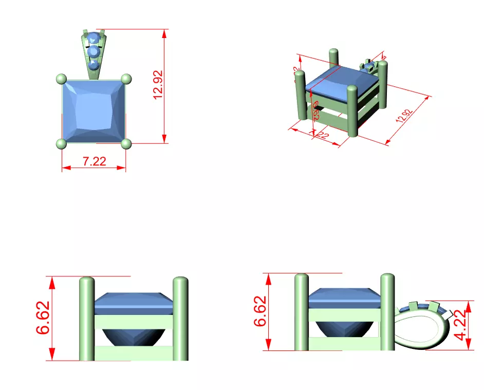 Princess Solitaire Pendant 3dm stl renders animation videos 3D print model_6