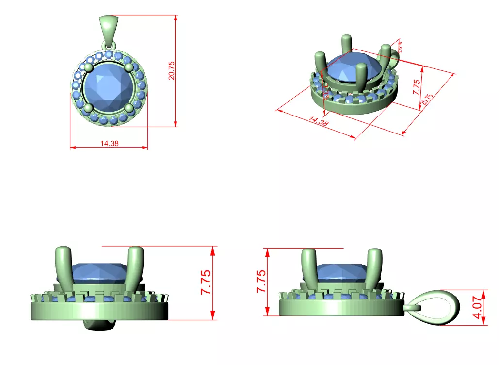 Halo Solitaire Pendant Necklace 3dm stl renders animation videos 3D print model_6