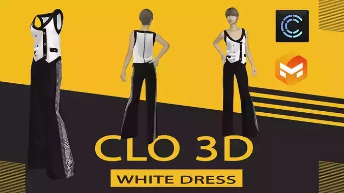 White dress Marvelous Designer or Clo3D ZPRJ