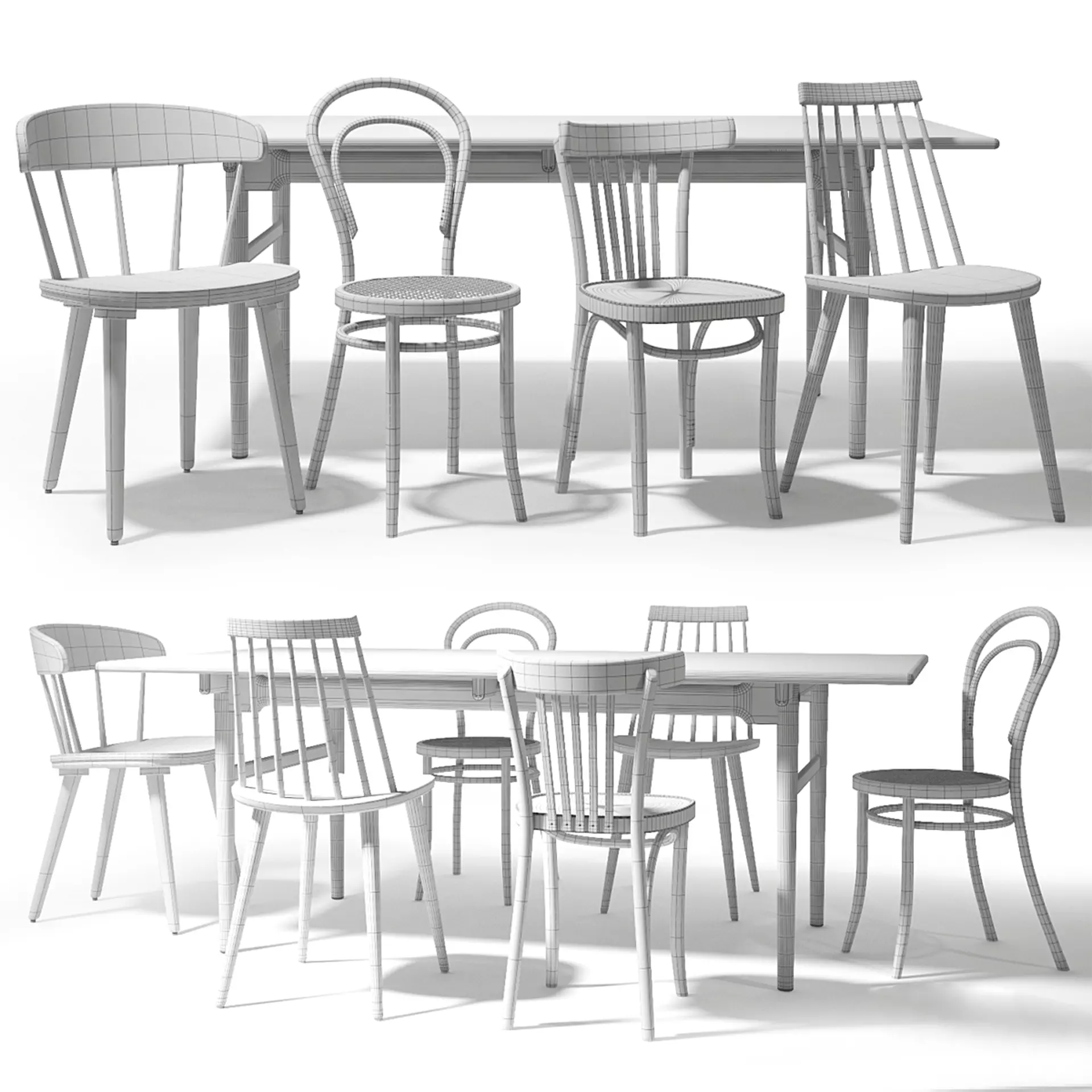 Thonet and   chairs set 3D model_5