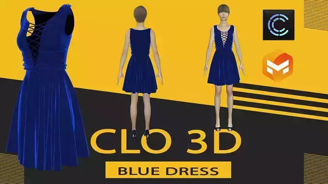 Blue dress Marvelous Designer or Clo3D ZPRJ