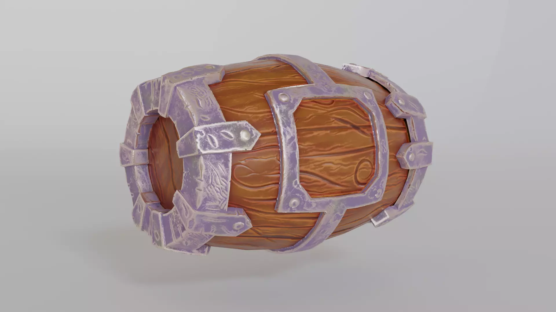 Stylized Wooden Barrel with Metal Reinforcements Low-poly 3D model_8