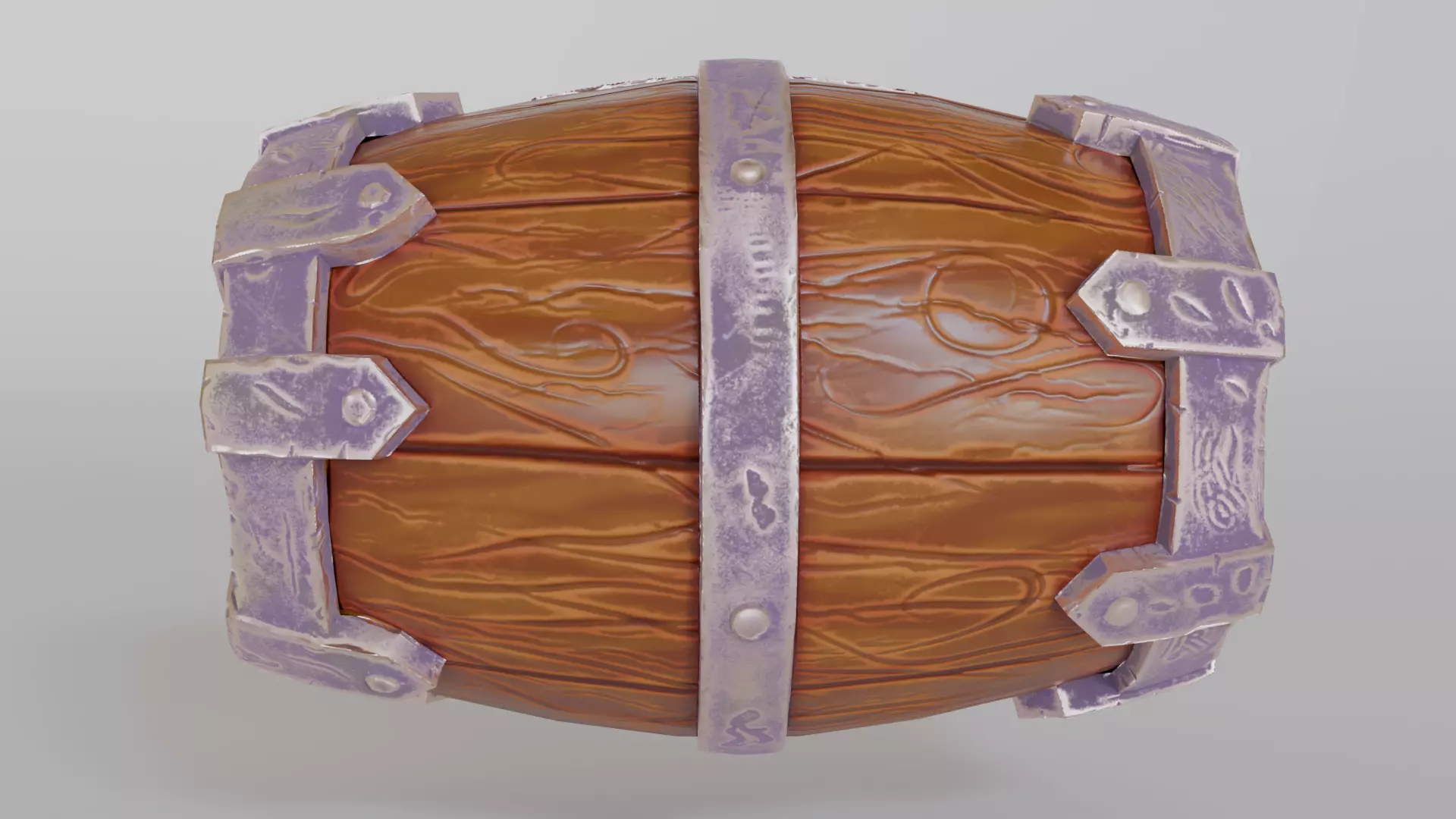 Stylized Wooden Barrel with Metal Reinforcements Low-poly 3D model_4