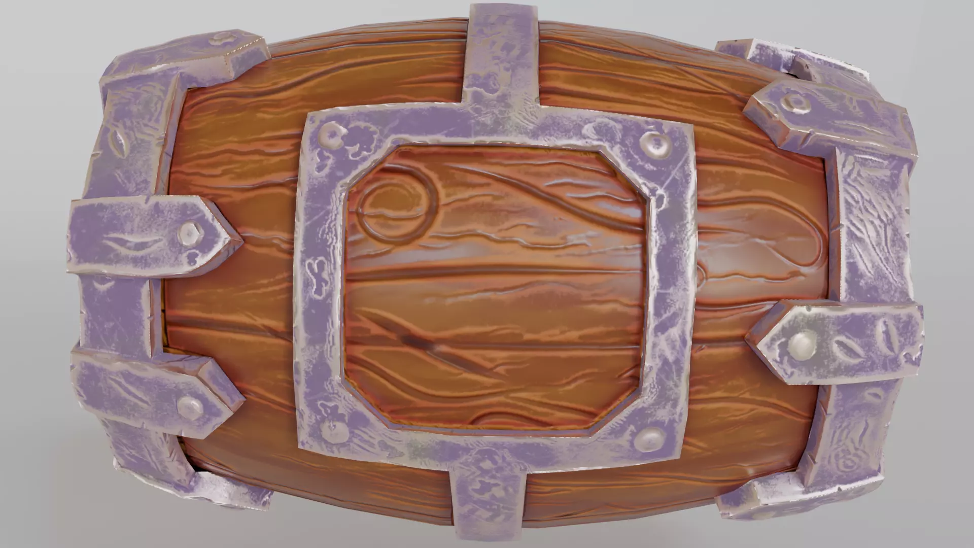 Stylized Wooden Barrel with Metal Reinforcements Low-poly 3D model_5