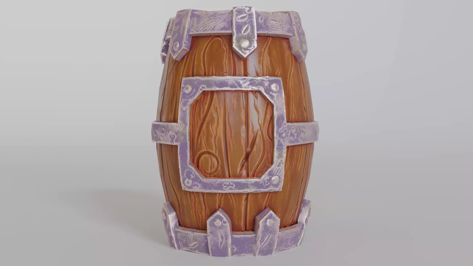 Stylized Wooden Barrel with Metal Reinforcements Low-poly 3D model_2