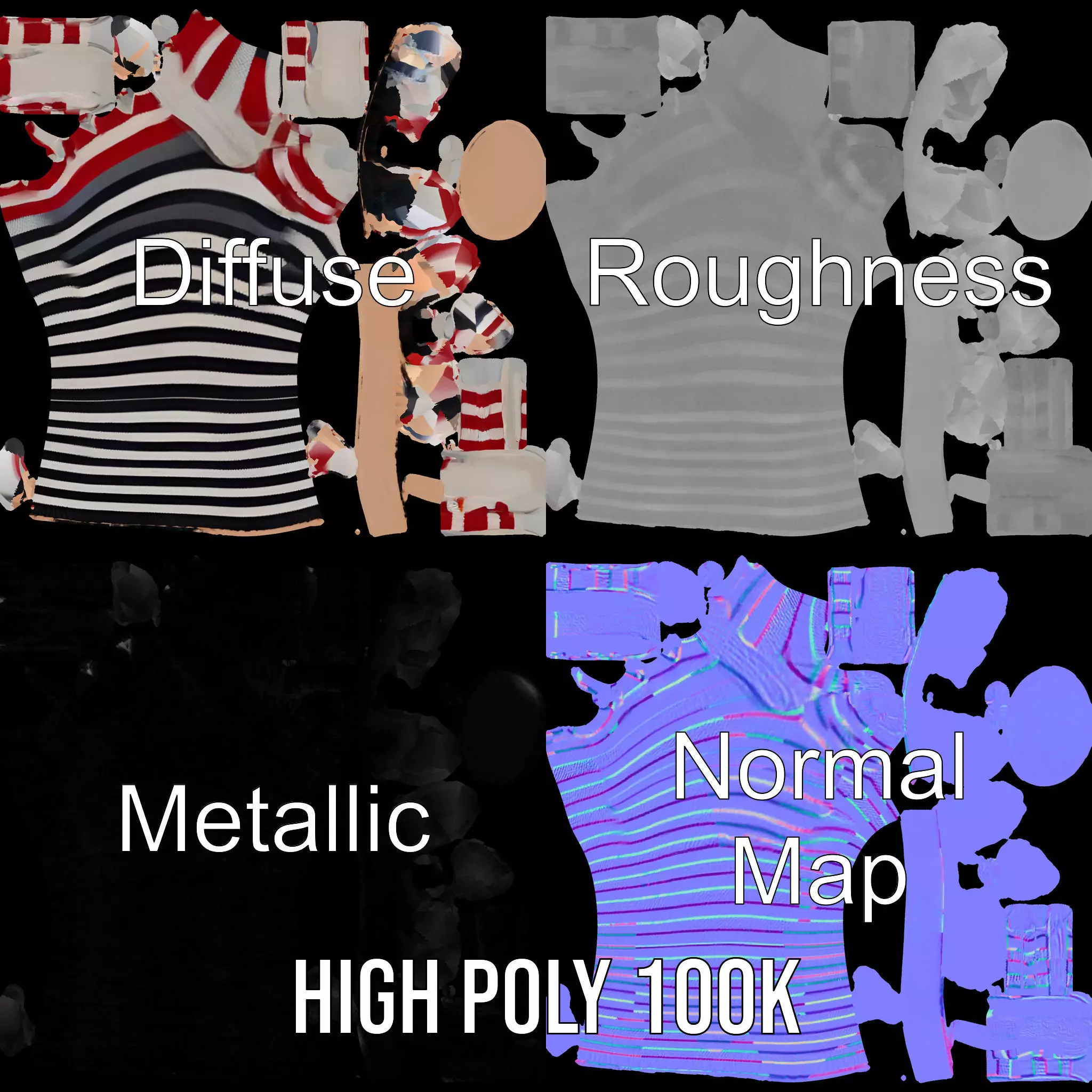 Striped Knit Glove Model Pack Low-poly 3D model_3