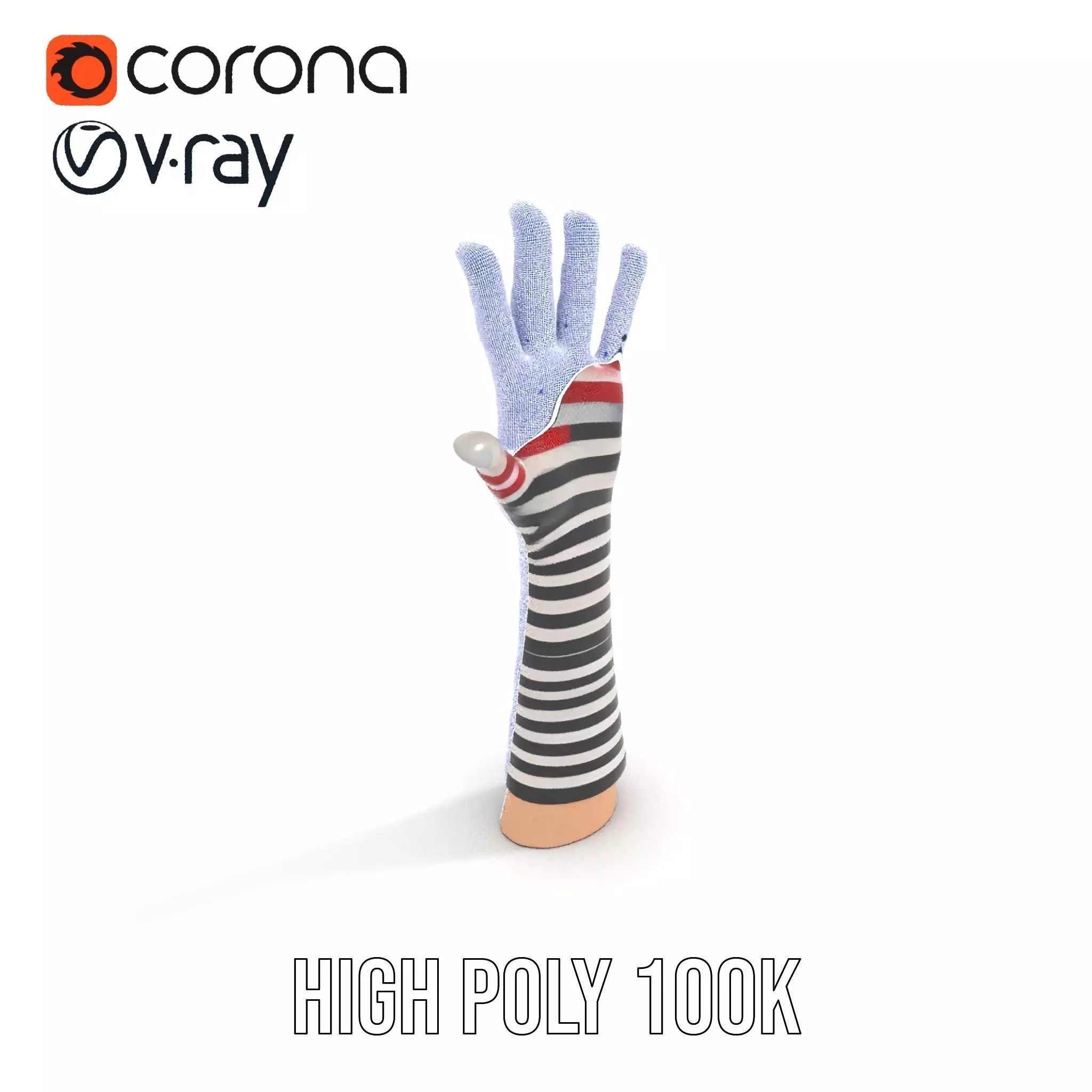 Striped Knit Glove Model Pack Low-poly 3D model_32