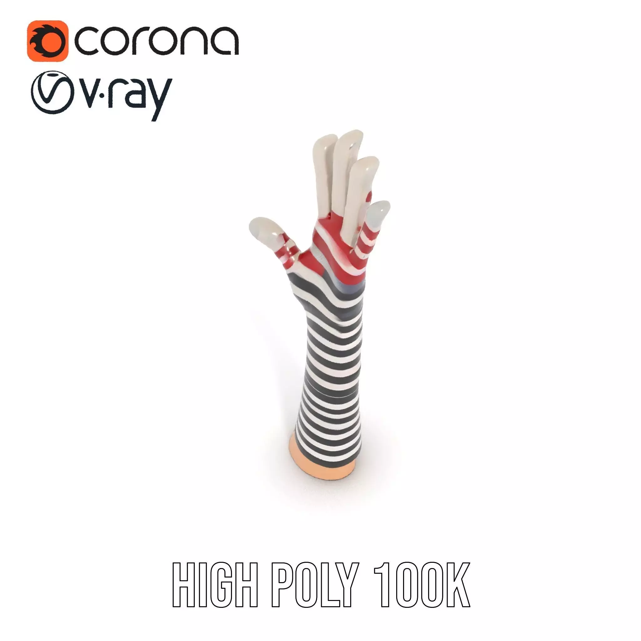 Striped Knit Glove Model Pack Low-poly 3D model_14