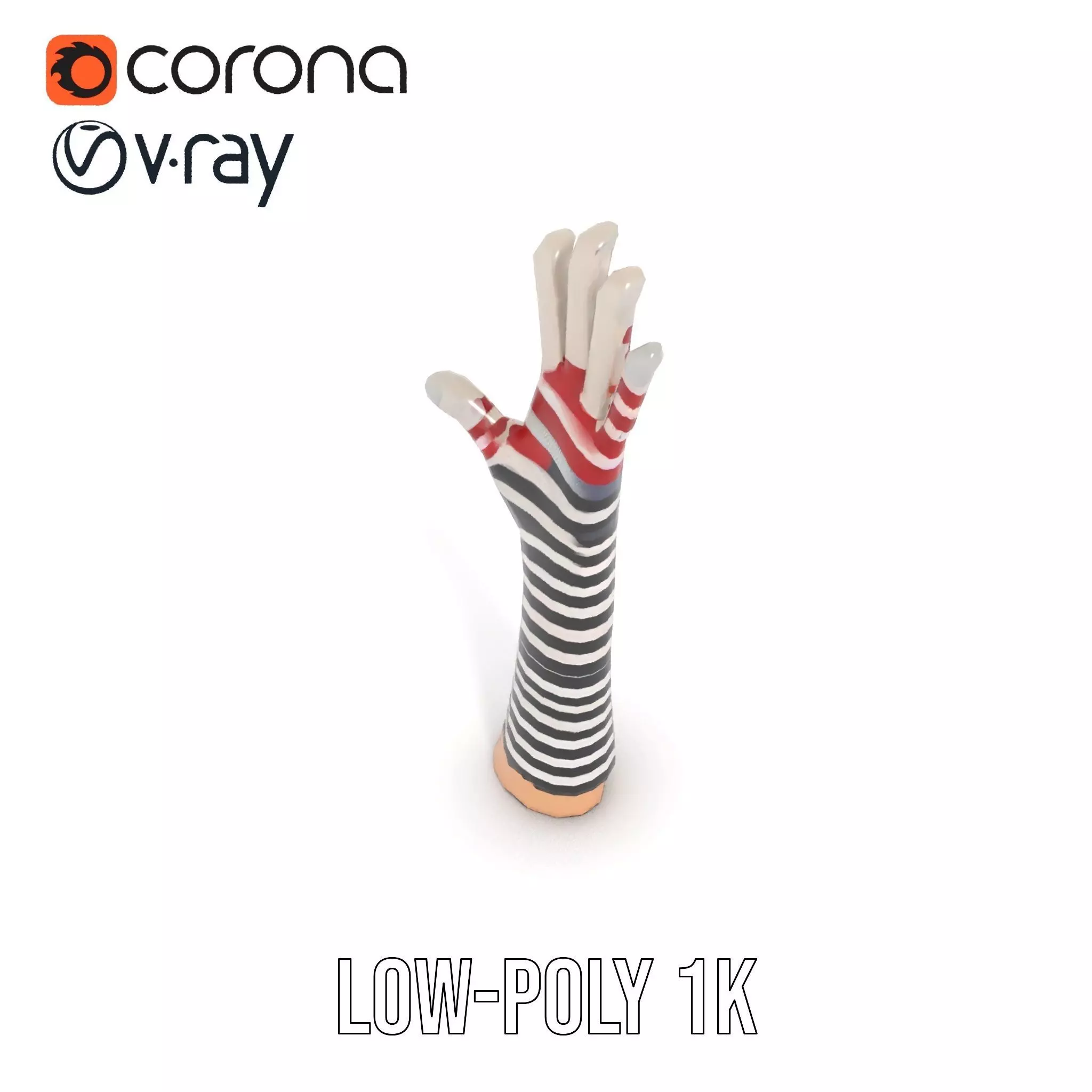 Striped Knit Glove Model Pack Low-poly 3D model_25