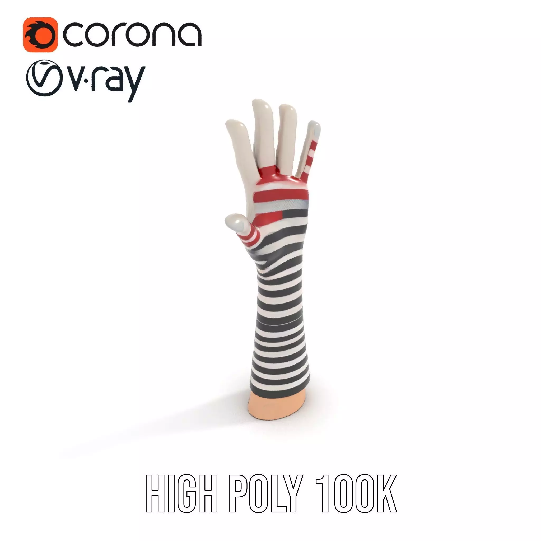 Striped Knit Glove Model Pack Low-poly 3D model_11