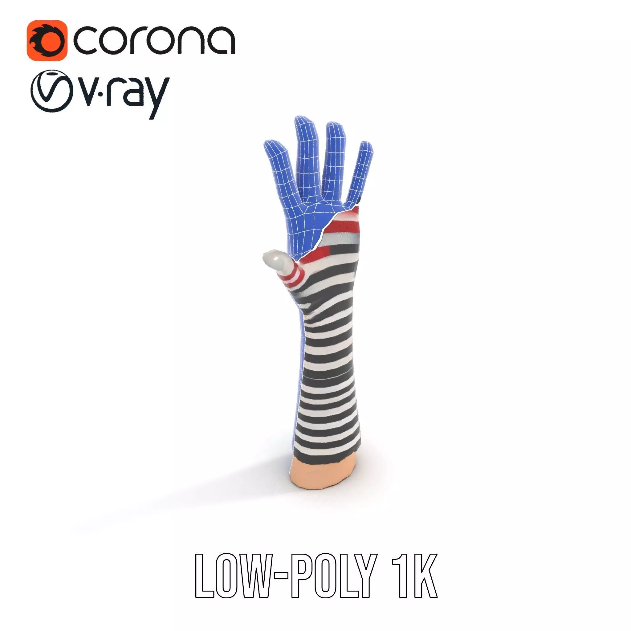 Striped Knit Glove Model Pack Low-poly 3D model_28